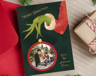 The Grinch Christmas Photo Card template editable Grinch personalized holiday card retro printable xmas Merry Grinchmas family picture card
