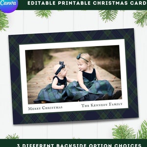 Klassieke geruite kerstkaartsjabloon bewerkbare kerstkaart afdrukbare DIY gepersonaliseerde kerstkaart dubbelzijdig met fotocollage