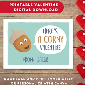 Printable funny valentines cards personalized classroom valentine&#39;s day cards for kids corny valentines gift tags instant digital download