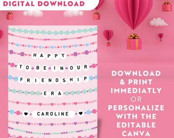 Friendship Era Printable Classroom Valentine for kids Valentine's Day card personalized valentines gift tags custom girls swifty friendship
