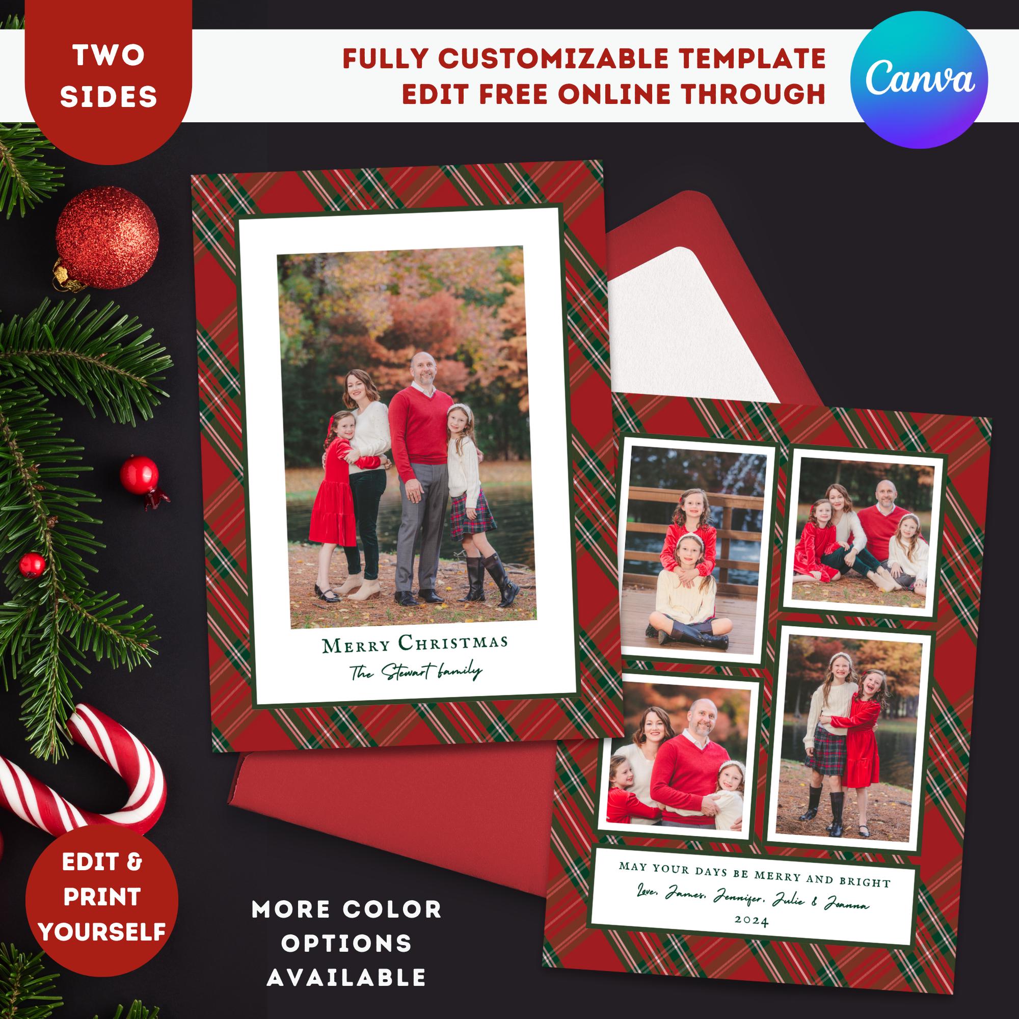 Editable Plaid Christmas Photo Card Template Printable Holiday Card ...