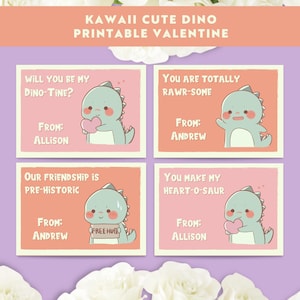 kawaii süßer Dinosaurier valentinsgruß für kinder druckbare valentinstag karten valentinsgrüße dino geschenkanhänger digitaler download