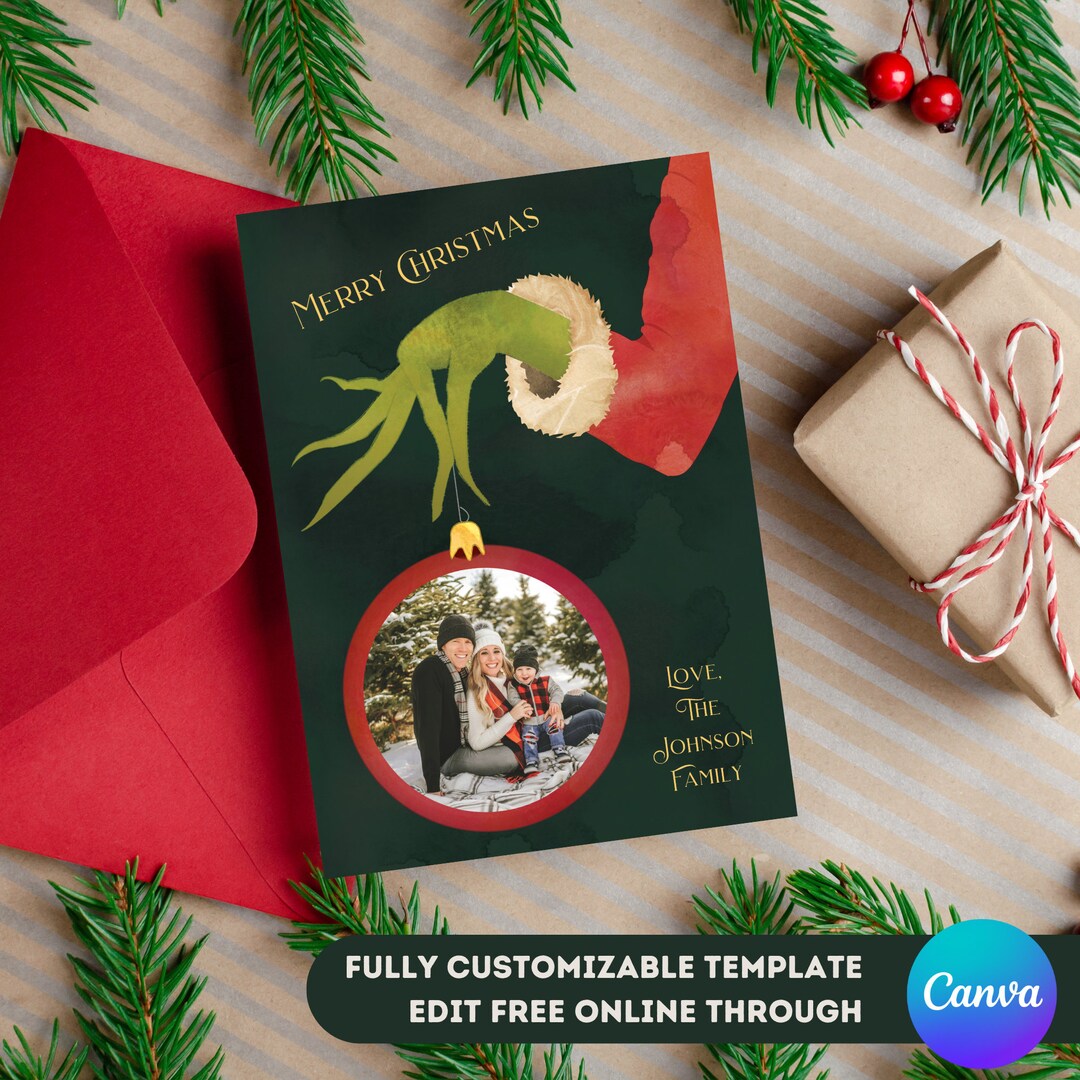 The Grinch Christmas Photo Card Canva Template Grinch Personalized The Grinch Christmas Photo Card Canva Template Grinch Personalized