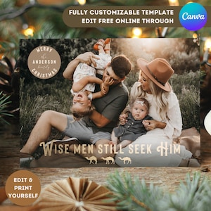 Religiöse Weihnachten Foto Karte Vorlage Gold Folie Weihnachtskarte Vorlage Printable Holiday Foto Karte Canva Vorlage sofort download