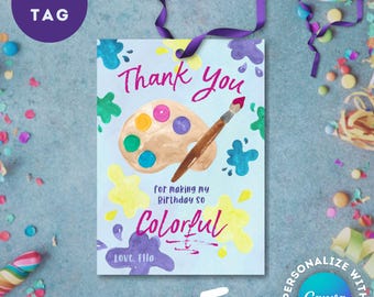 Printable Art Party Favor Tag Editable Paint Party Thank you gift tag Custom Party Favor Tag