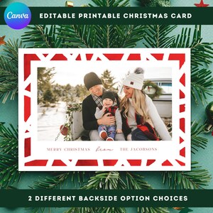Modello di biglietto di Natale con foto stampabile personalizzato Biglietto di auguri per la famiglia con effetto vacanza, biglietto di Natale con acquerello brillante, fronte-retro con collage fotografico