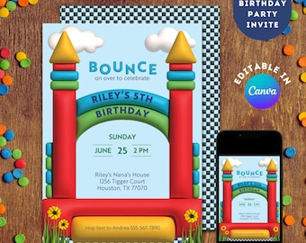 Bounce House Birthday Party Invitation: Rainbow Castle, Editable (Digital Download)
