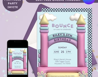 Princess Bounce House Birthday Invitation, Pastel Rainbow (Digital Download)