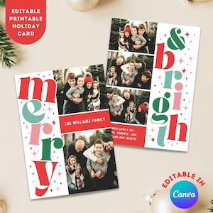 Vrolijke en heldere kerstkaartsjabloon bewerkbare kerstkaart aangepaste afdrukbare kerstkaart dubbelzijdig met fotocollage