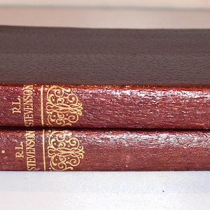 Two Book Stack. Stevenson. Kidnapped. (1920s) Illustrated small leather antiquarian books. Decorated Spine. Instant library.
