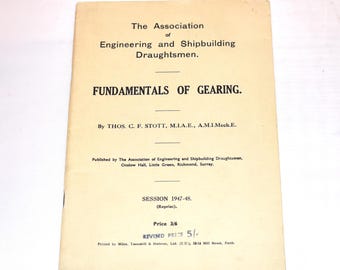 Opuscolo scientifico d'epoca "Fondamenti di ingranaggi" (1947-48). Design di metà secolo. Da collezione.