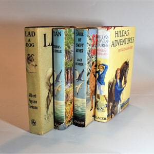 Set of Four Vintage Children&#39;s Animal Adventure Books. Illustrated Dustjackets. (1960&#39;s) Dogs & Horses. For Decoration. Instant Library.