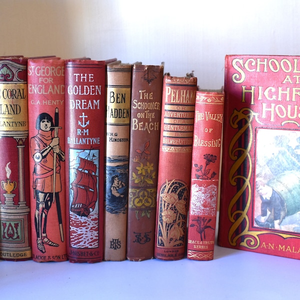 Victorian & Edwardian Books. Choose from List. Decorative Covers. Instant Library. Inc Henty. Red Sunday School Display Books.