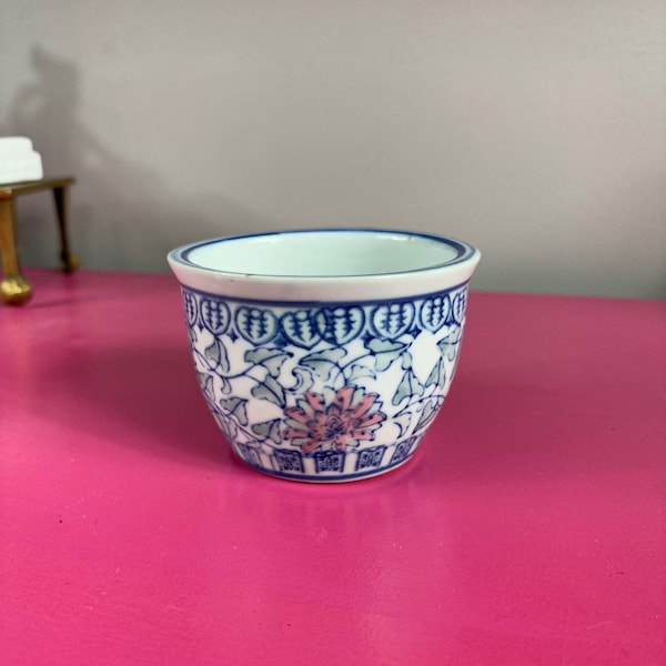 Vintage Chinoiserie Floral Fishbowl Planter Blue and White (Small)