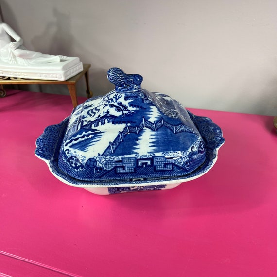 Vintage Blue Willow Covered Serving Dish W/ Lion Wedgwood & Etsy