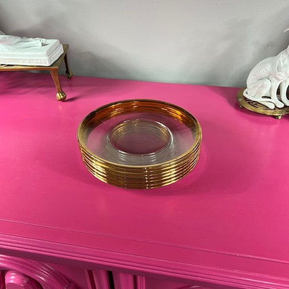 Vintage Gold Rim Glass Dessert Plates heavy Vintage Glass Etsy