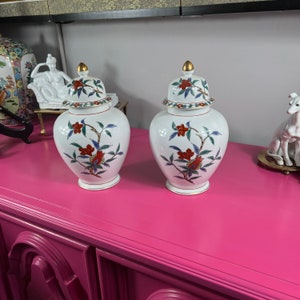 Vintage Chinoiserie Floral Temple Jar (Pair)