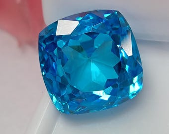 AAA Real 22.50 Ct Blue Zircon from Cambodia | Natural Certified Cushion Cut Gemstone | Loose Stone for Jewelry | CM010