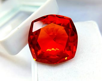 Opale di fuoco messicano rosso arancione da 25,50 ct, pietra preziosa naturale taglio cuscino, opale rosso certificato, ideale per la creazione di gioielli, in saldo AB047