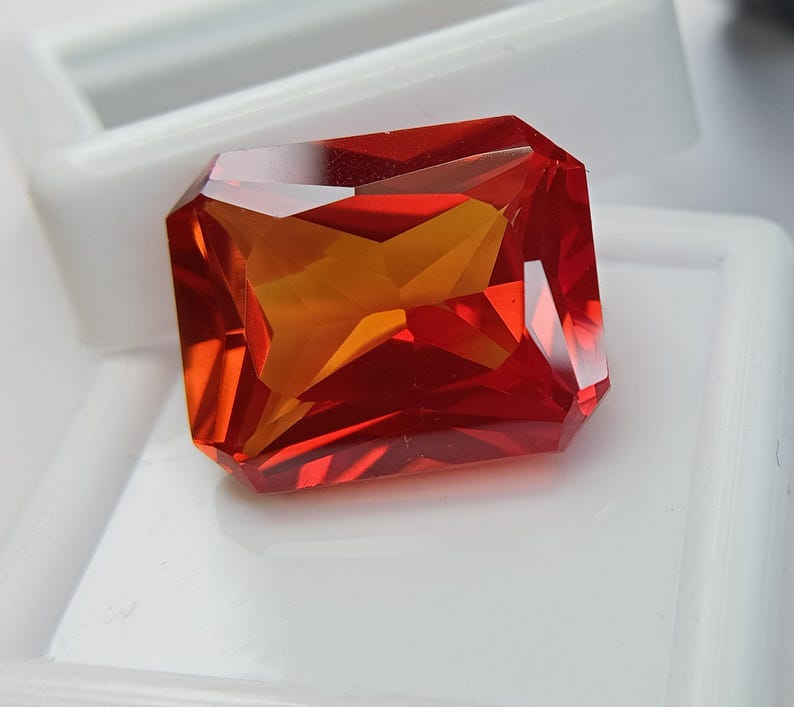 Flow Less Fire Flawless Mexican Fire Opal Red Orange Emerald Cut 21.10 Ct Natural ...