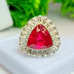Anello di lusso in argento sterling 925 con rubino naturale certificato, taglio trilione, purezza 32 carati, ideale per lei, in offerta per Natale (KD144).