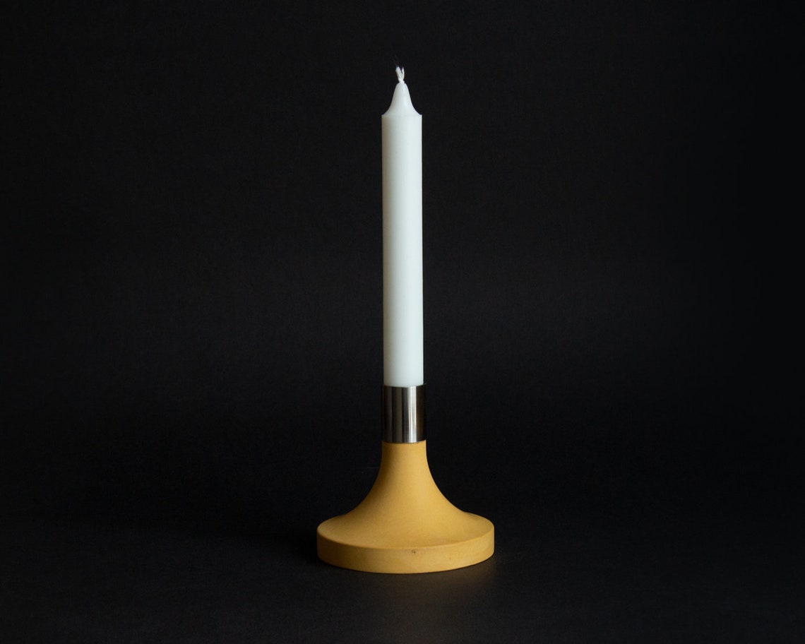 Mustard Yellow Candle Holder for Taper Candles From Concrete Etsy