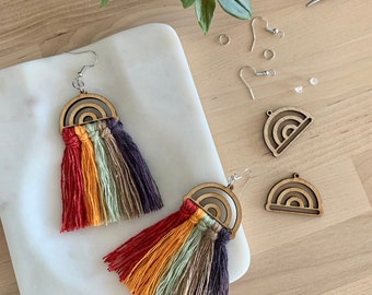 Macrame Rainbow Earrings Wooden Dangle Earrings Boho