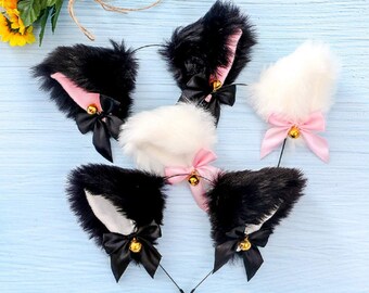 Faux Fur Handmade Cosplay Cat Ears Headband Classic Black Cat Ears
