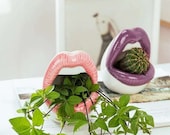 Ceramic Mouth Planter-Handmade Ceramic Lip Planter-Mouth Succulent Planter-Women Mouth Succulent Planter-Red Lips Succulent Planter-