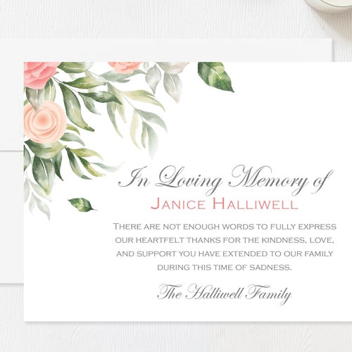 Personalized Funeral Thank You Cards Sympathy Acknowledgement Etsy