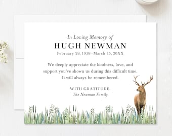 Deer Sympathy Thank You Funeral Cards, Personalized Sympathy Acknowledgement Cards, Bereavement Notes with Envelopes