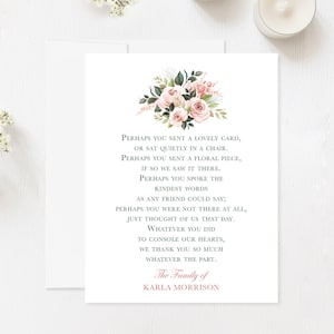 Sympathy Acknowledgement Cards, Personalized Funeral Thank You Cards with Poem, Pink Flowers, Bereavement Notes with White Envelopes