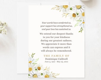 Daisies Sympathy Acknowledgement Cards, White Floral Daisy Funeral Thank You Cards with Envelopes