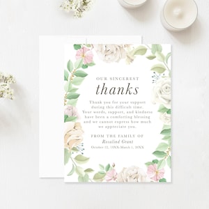 Personalized Funeral Thank You Cards, Sympathy Acknowledgement Cards, Floral and Greenery Bereavement Notes with Envelopes
