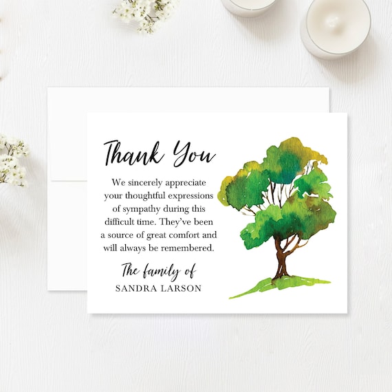 Personalized Funeral Thank You Cards Watercolor Tree Sympathy Etsy
