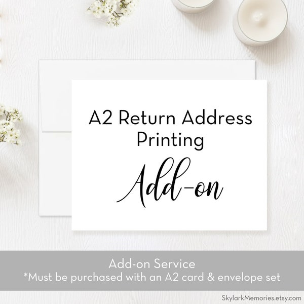 ADD-ON Return Address Printing on A2 Envelopes; Must be purchased with cards
