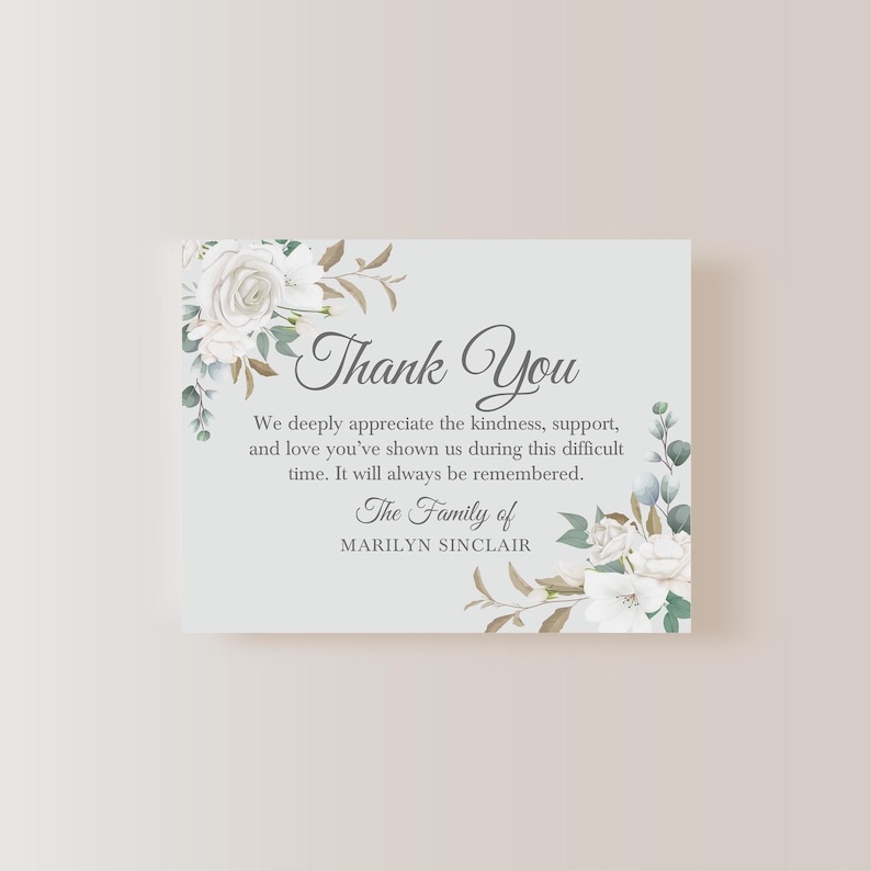 Funeral Thank You Cards, Sympathy Acknowledgement Cards, White Flowers ...