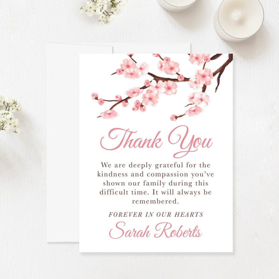 Cherry Blossom Sympathy Thank You Cards, Personalized Bereavement Notes ...