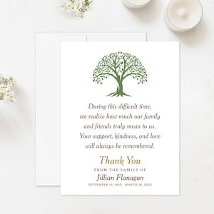 Tree Sympathy Thank You Cards, Personalized Funeral Thank You Cards, Bereavement Notes with Envelopes