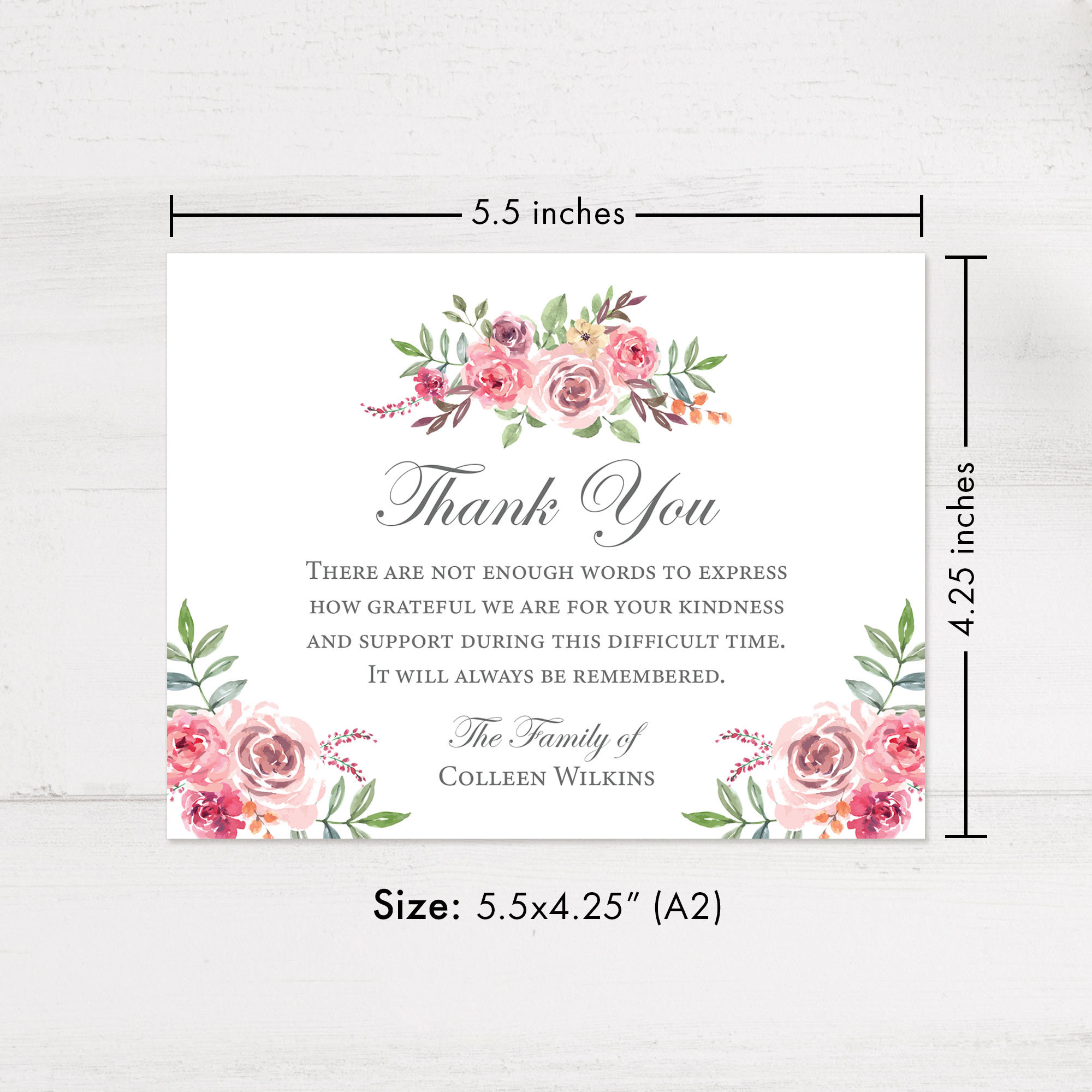 Pink and Mauve Floral Sympathy Thank You Cards, Personalized 