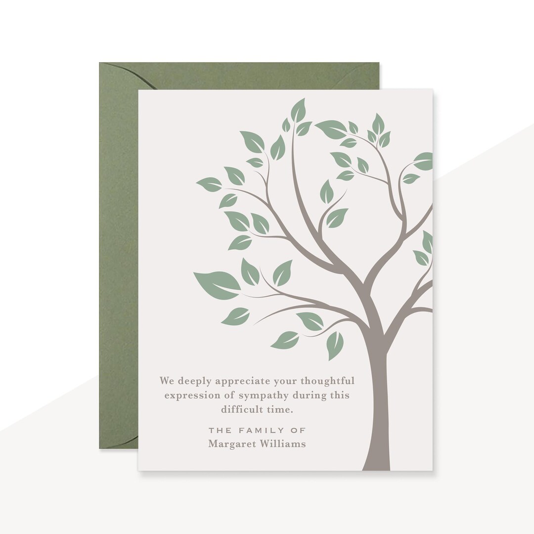 Tree Sympathy Thank You Cards, Personalized Nature Funeral Thank You ...