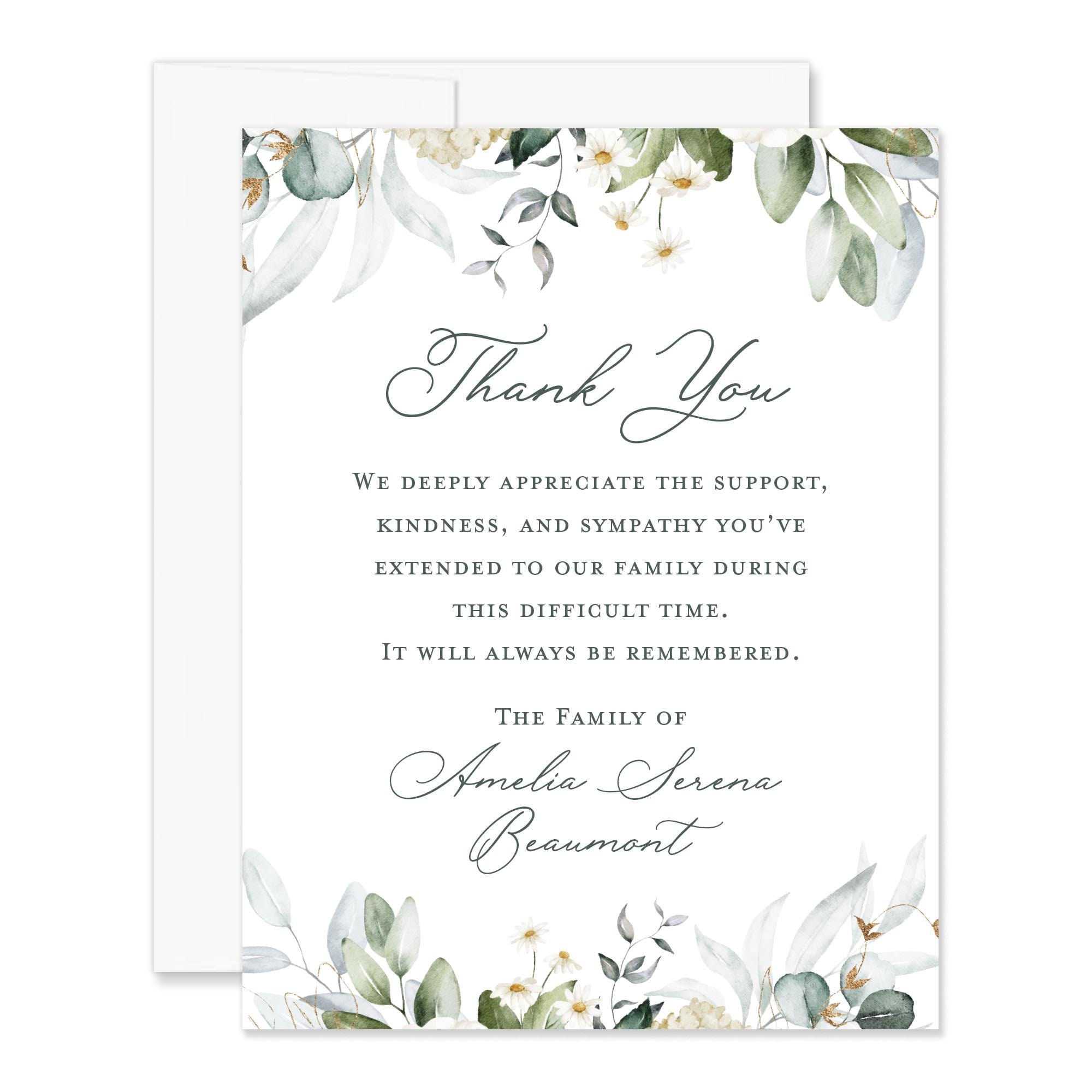 Greenery Floral Sympathy Thank You Cards With Envelopes for After ...