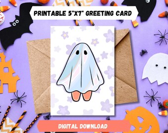 Cute Ghost Foldable Card - Greeting Card - DIGITAL Download - 5" x 7"  Printable - Blank Card - Printable Card