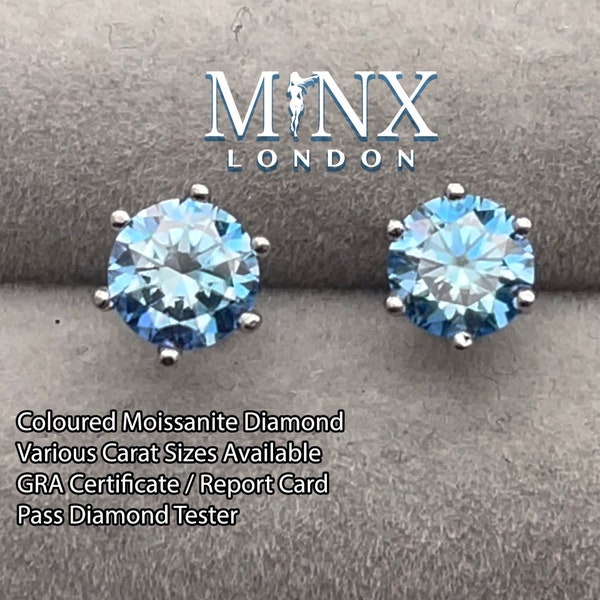 2 Carat Ear Studs | Moissanite Earring Studs | Aquamarine Moissanite Ear Studs | Blue Diamond Earrings | Blue Moissanite Diamond Ear Studs