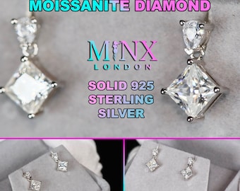 VVS1 Moissanite Diamond Earrings | Moissanite Diamond Earrings | Womens Princess Cut Earrings | Earrings | Moissanite Earrings | Earrings