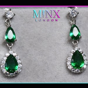 Green Pear Cut Diamond Earrings | Emerald Green Earrings | Emerald Diamond Earrings | Teardrop Earrings | Womens Earrings | Emerald Earrings