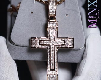 Large 6.5cm Crystal Cross Pendant Necklace - 18K White Gold Plated, 70cm Chain