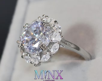 Anillo de compromiso con diamantes / Anillo de compromiso con diamantes redondos / Anillo de compromiso para mujer / Anillo de diamantes / Anillo de compromiso con talla brillante