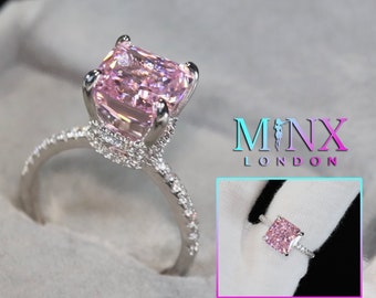 Pink Crushed Diamond Ring | Womens Pink Diamond Engagement Ring | Pink Simulated Diamond Ring | Womens Big Pink Diamond Wedding Ring