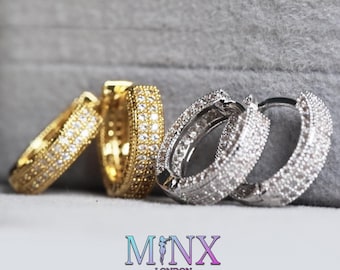 Vonchic Huggie Hoop Earrings - 18ct Gold Filled Round CZ Crystal Bling For Men & Women 3 thumbnail image